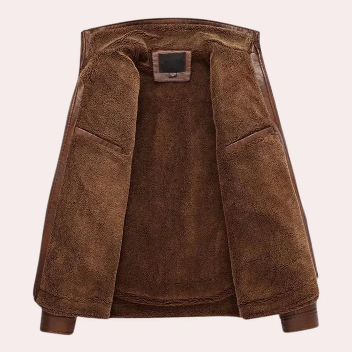 Premium Dark Brown Leather-Style Winter Jacket