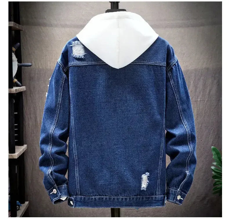 Premium Light Blue Distressed Denim Hooded Jacket