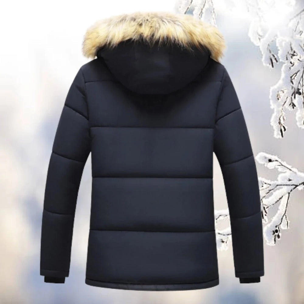 Premium Navy Blue Fur-Hooded Winter Jacket
