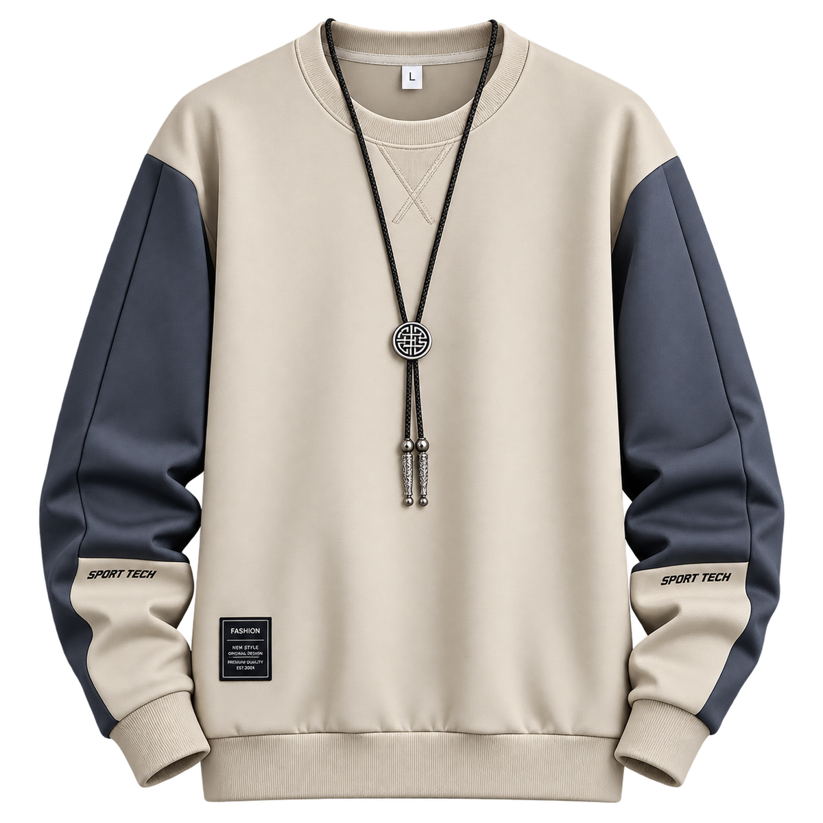 Premium Beige & Navy Casual Sweatshirt