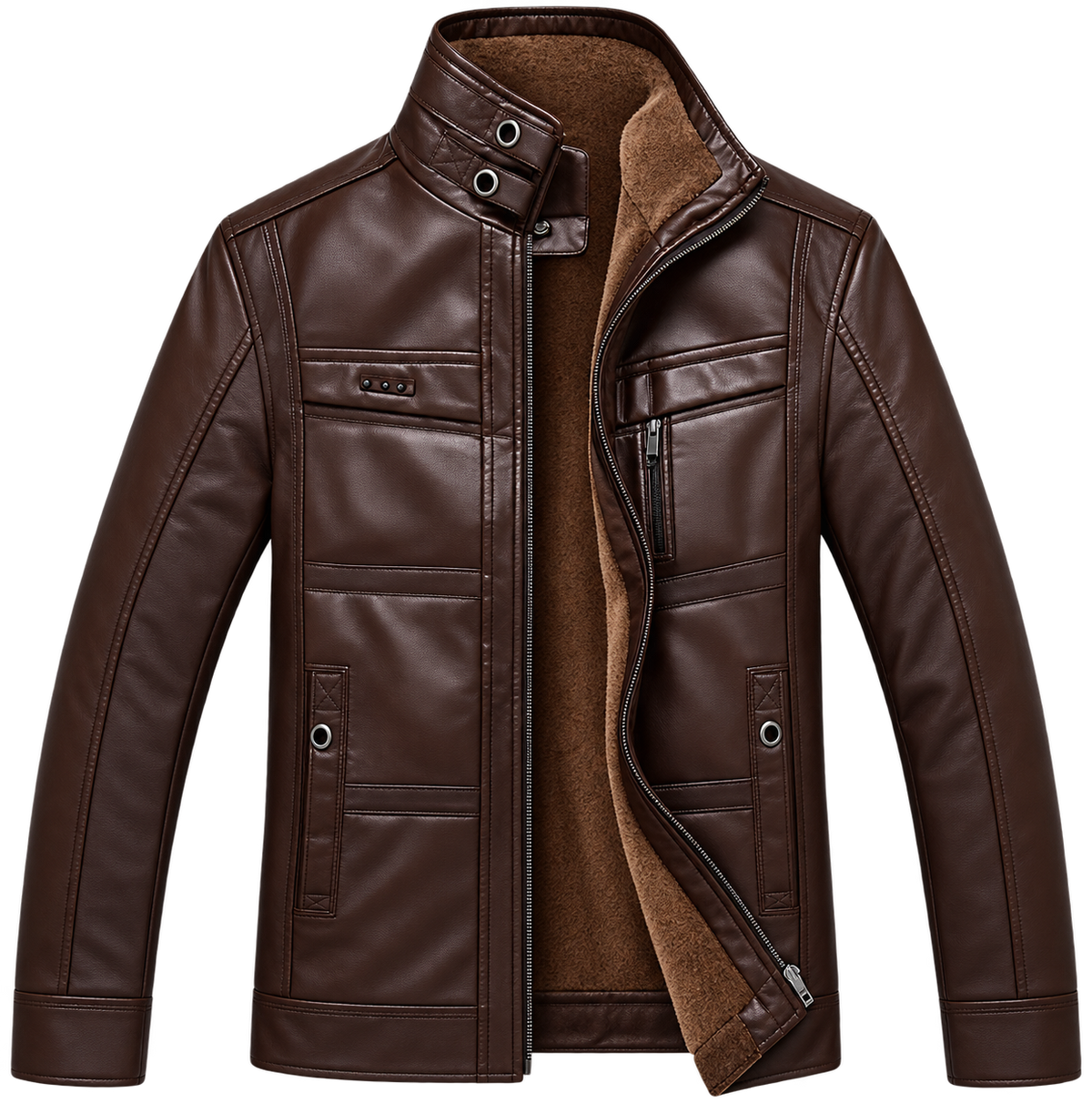 Premium Dark Brown Leather-Style Winter Jacket