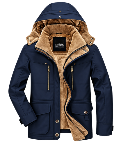 Premium Navy Blue Fur-Hooded Winter Jacket