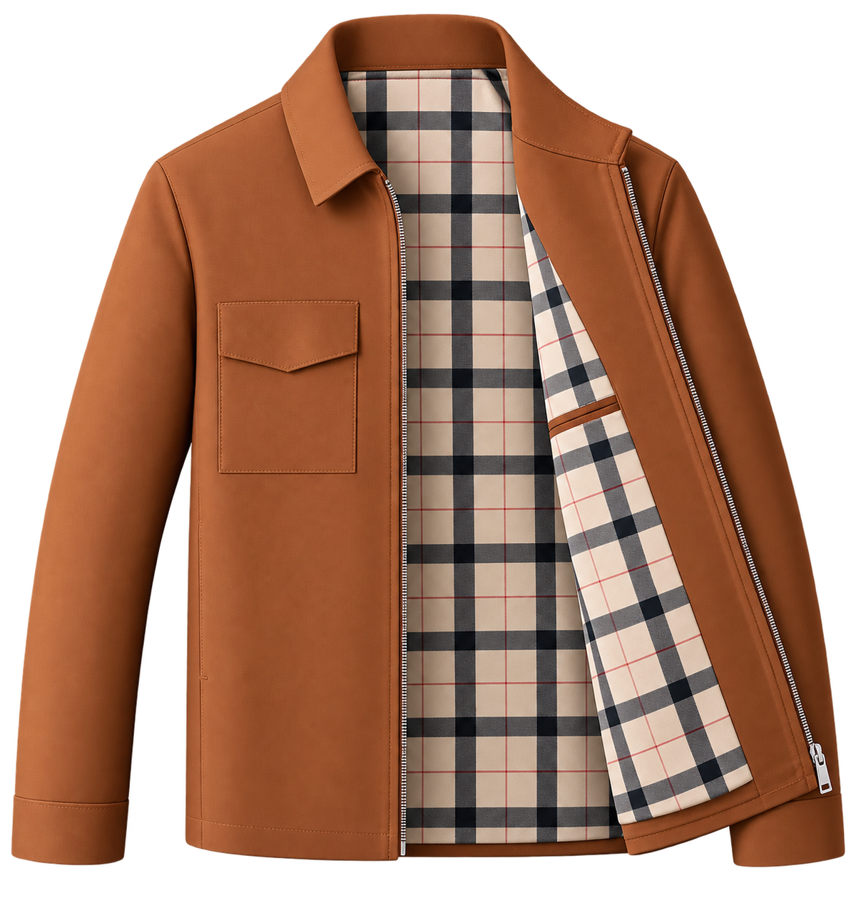 Premium Brown Plaid-Lined Casual Jacket