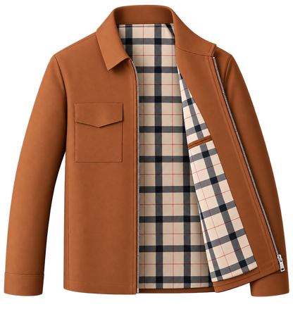Premium Brown Plaid-Lined Casual Jacket