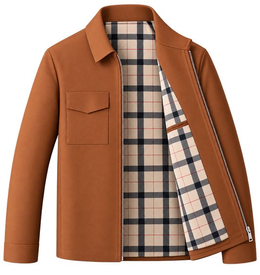 Premium Brown Plaid-Lined Casual Jacket