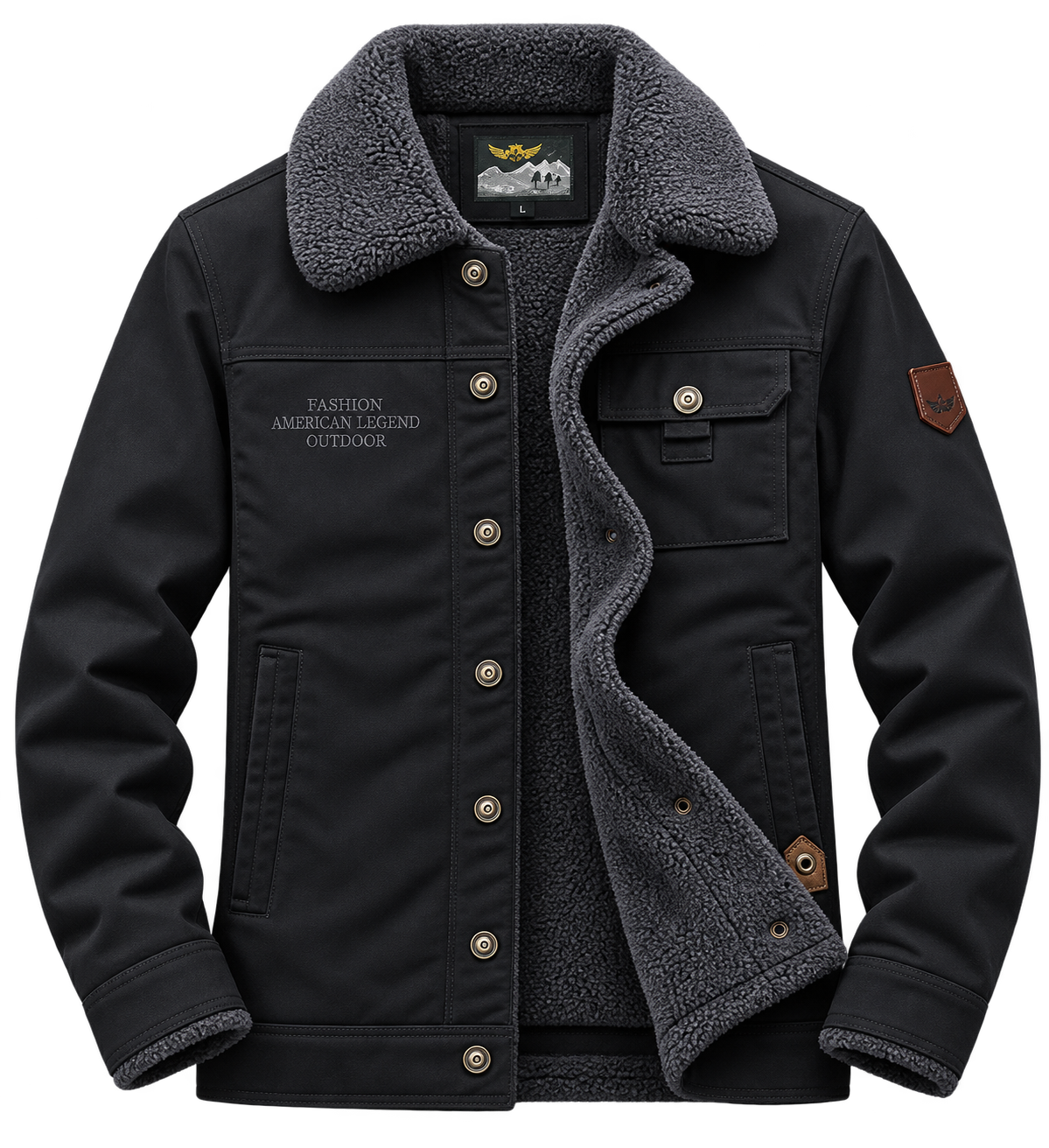 Premium Black Sherpa-Lined Utility Jacket