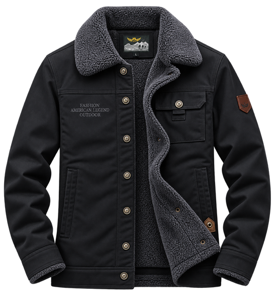 Premium Black Sherpa-Lined Utility Jacket