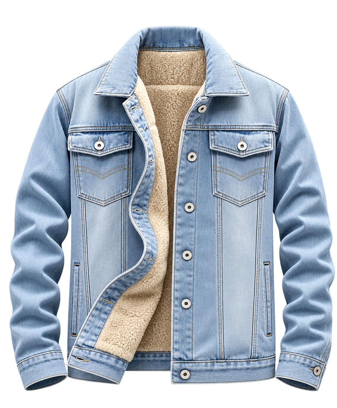 Premium Light Blue Sherpa-Lined Denim Jacket