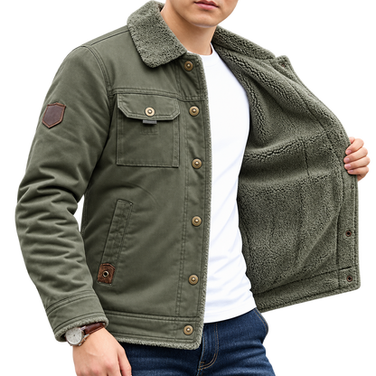 Premium Olive Green Sherpa-Lined Jacket