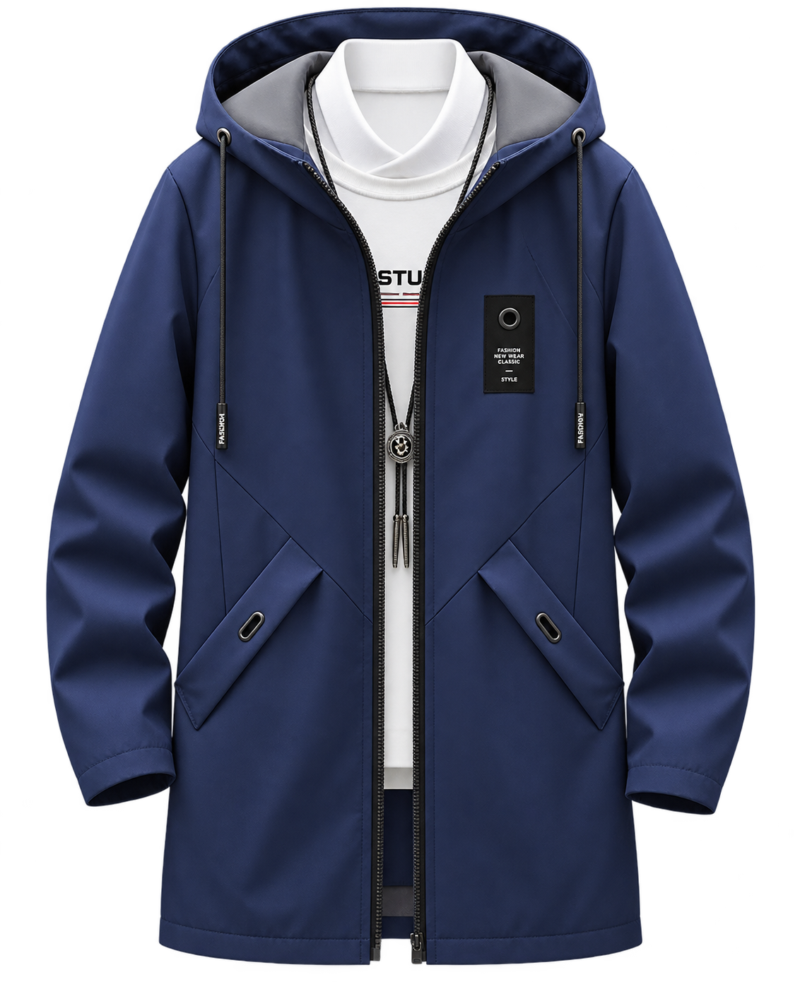 Premium Navy Blue Hooded Long Jacket