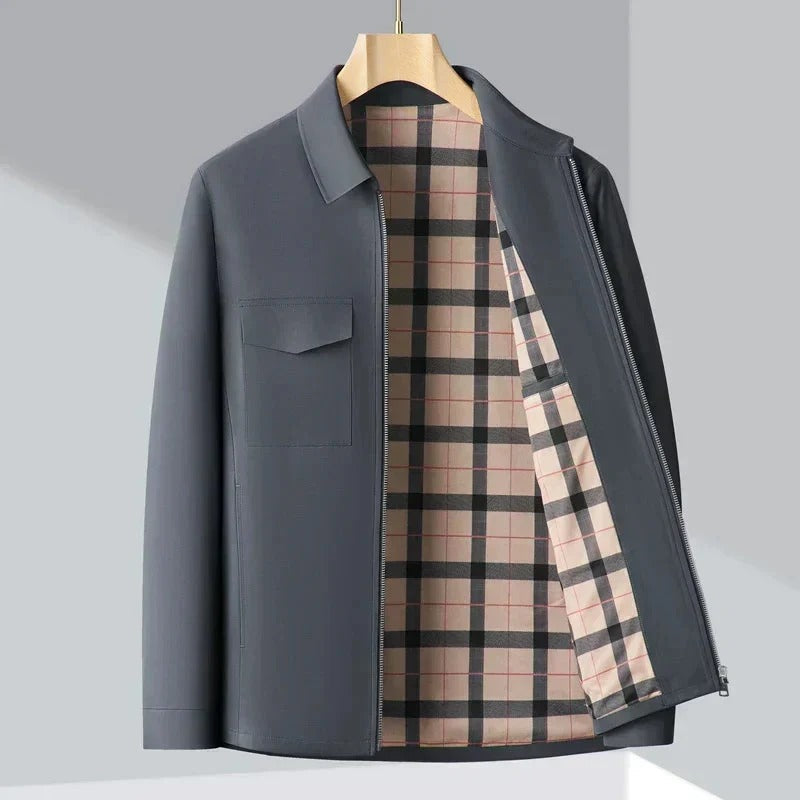 Premium Brown Plaid-Lined Casual Jacket