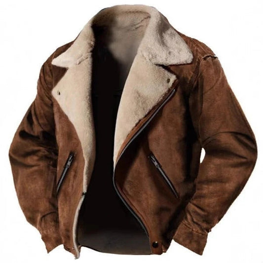 Premium Brown Shearling-Lined Leather-Style Jacket