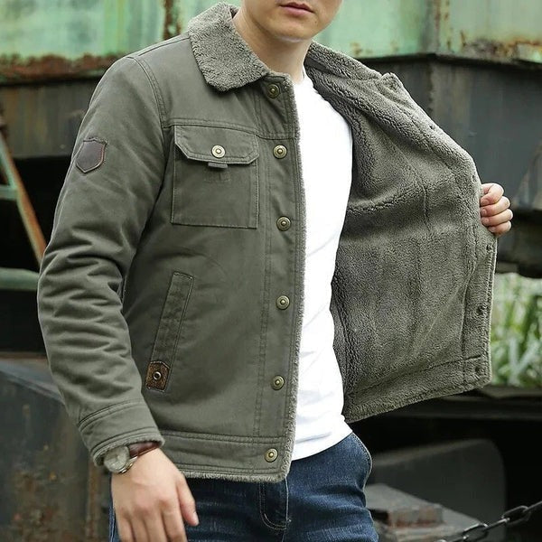 Premium Olive Green Sherpa-Lined Jacket