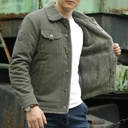 Premium Olive Green Sherpa-Lined Jacket