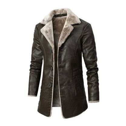 Premium Black Shearling-Lined Leather-Style Coat