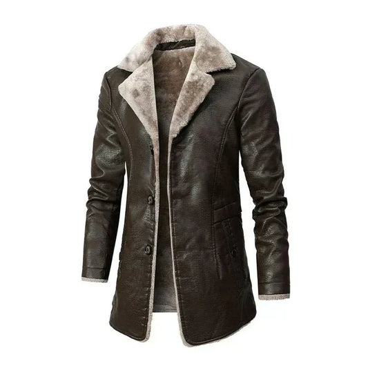 Premium Black Shearling-Lined Leather-Style Coat