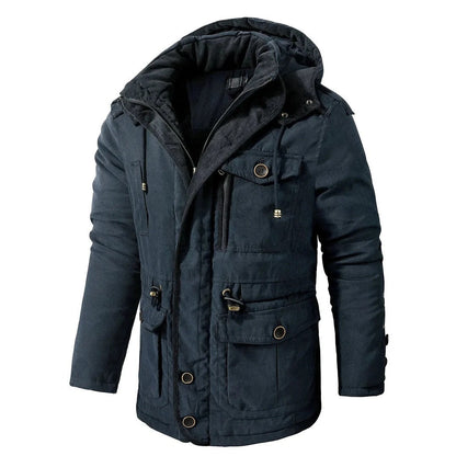 Premium Navy Blue Multi-Pocket Hooded Winter Jacket
