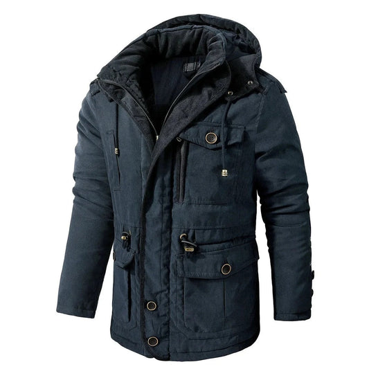 Premium Navy Blue Multi-Pocket Hooded Winter Jacket