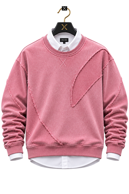 🌸 Pink Patchwork Stitch Detail Premium Sweatshirt