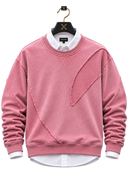 🌸 Pink Patchwork Stitch Detail Premium Sweatshirt
