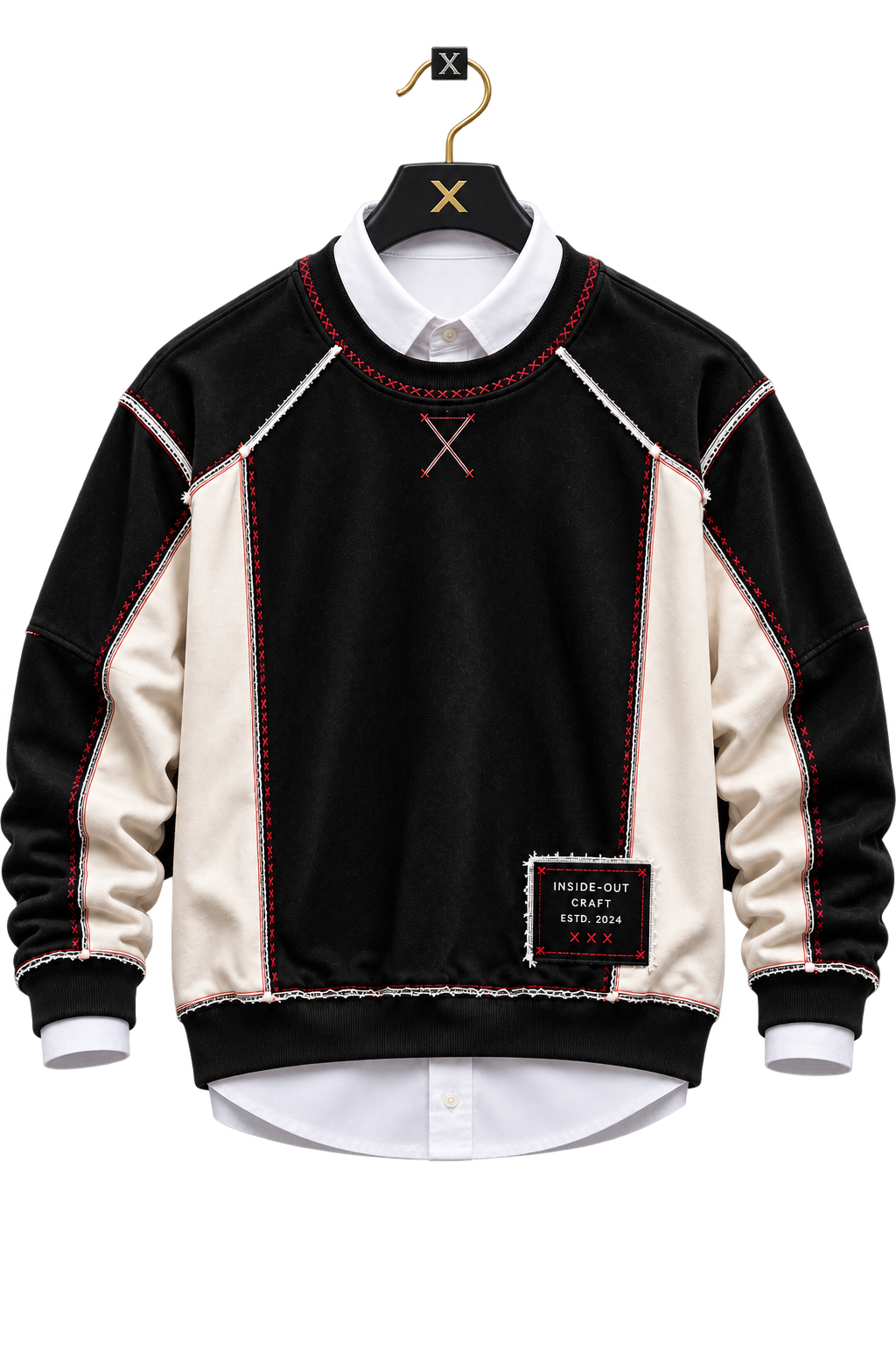 🖤 Black & Cream Contrast Patchwork Premium Sweatshirt
