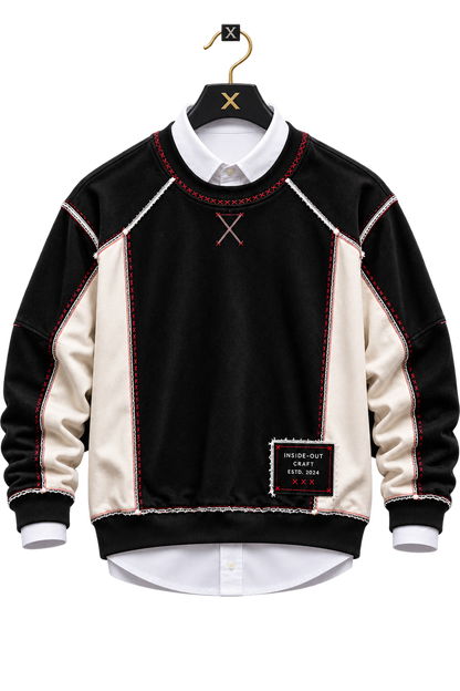 🖤 Black & Cream Contrast Patchwork Premium Sweatshirt