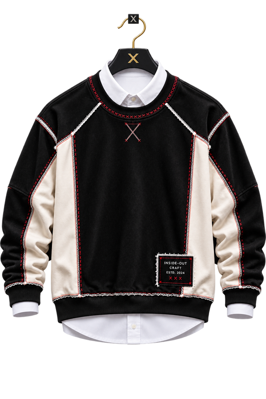 🖤 Black & Cream Contrast Patchwork Premium Sweatshirt