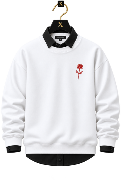 🤍 White Rose Embroidery Premium Sweatshirt
