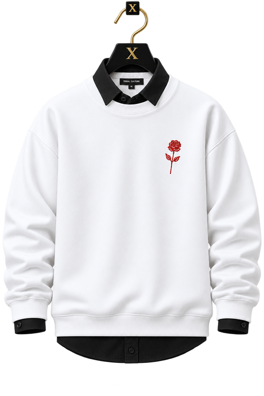 🤍 White Rose Embroidery Premium Sweatshirt