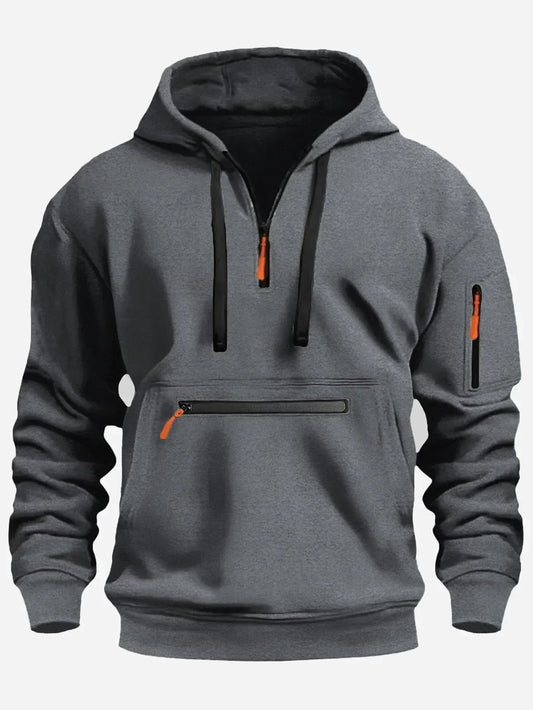 Premium Grey Half-Zip Hooded Sweatshirt