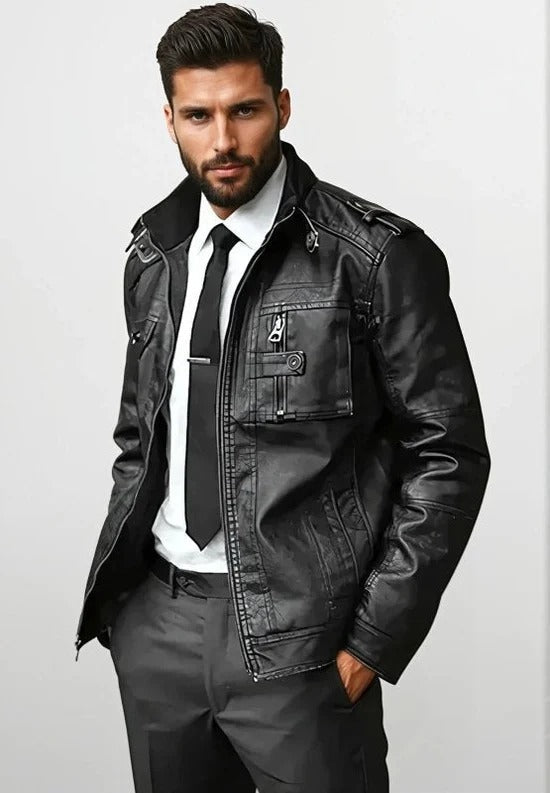 Premium Black Leather-Style Biker Jacket