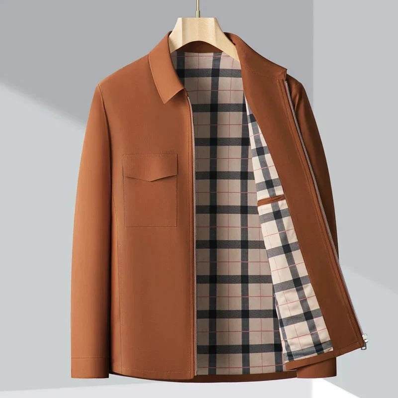 Premium Brown Plaid-Lined Casual Jacket
