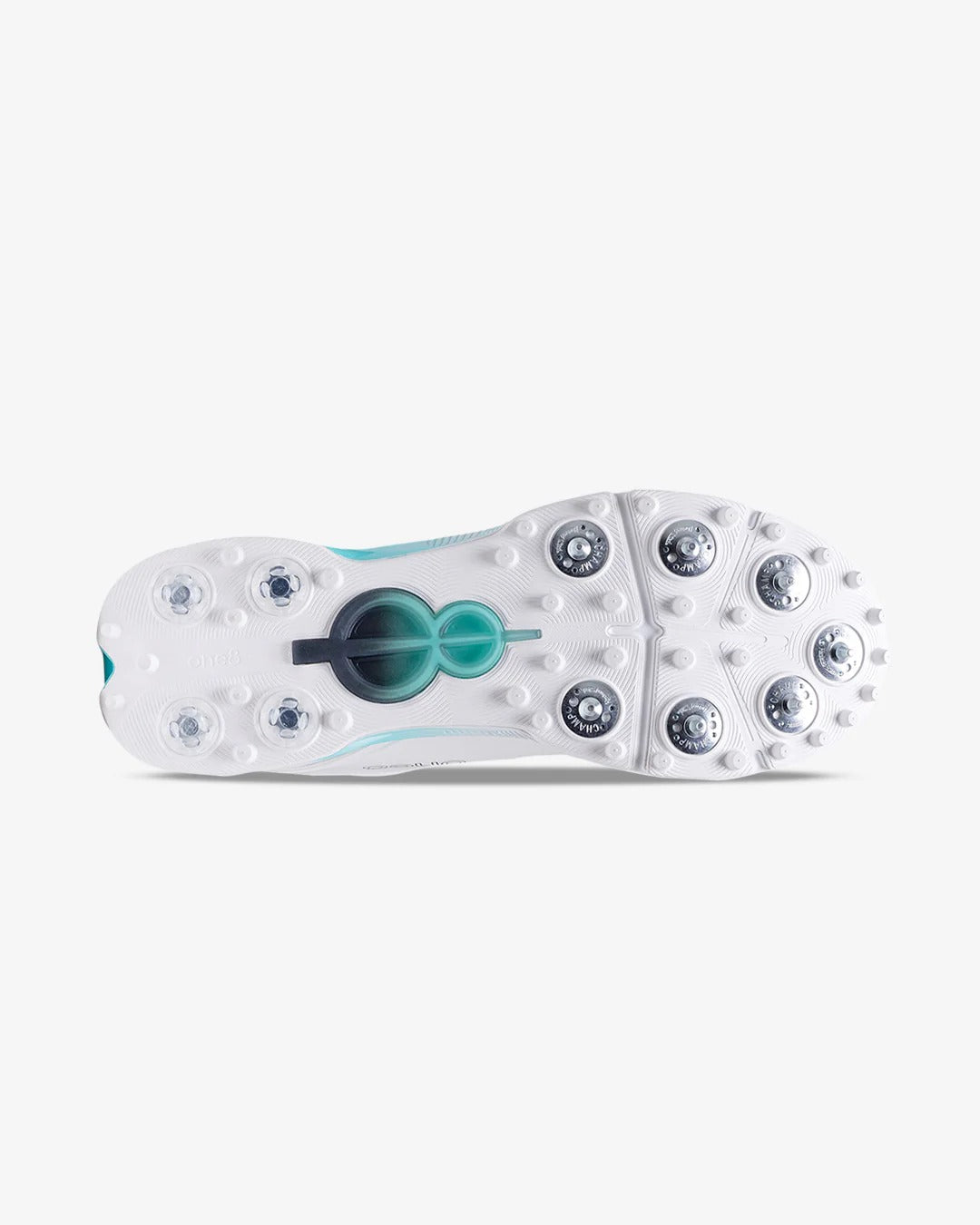Shozy Premium White & Aqua Cricket Shoes for Men | Lightweight Professional Spike Cricket Shoes | Breathable Mesh Upper | Soft Cushioned Midsole | High-Grip Metal Spikes |