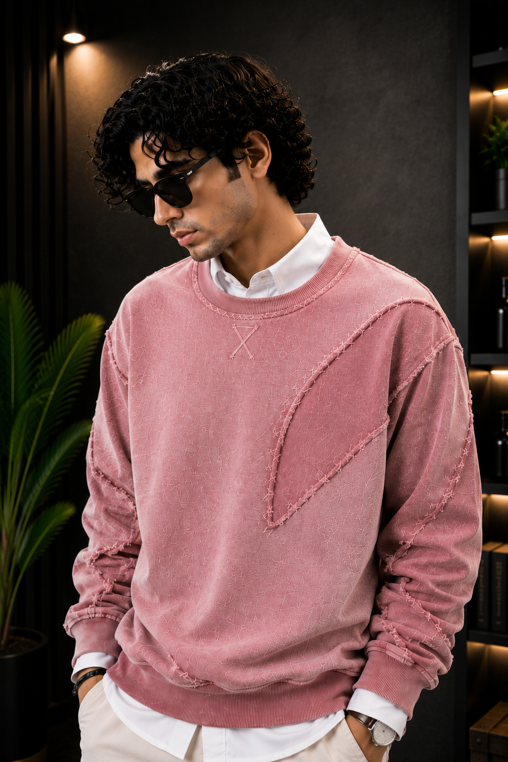 🌸 Pink Patchwork Stitch Detail Premium Sweatshirt