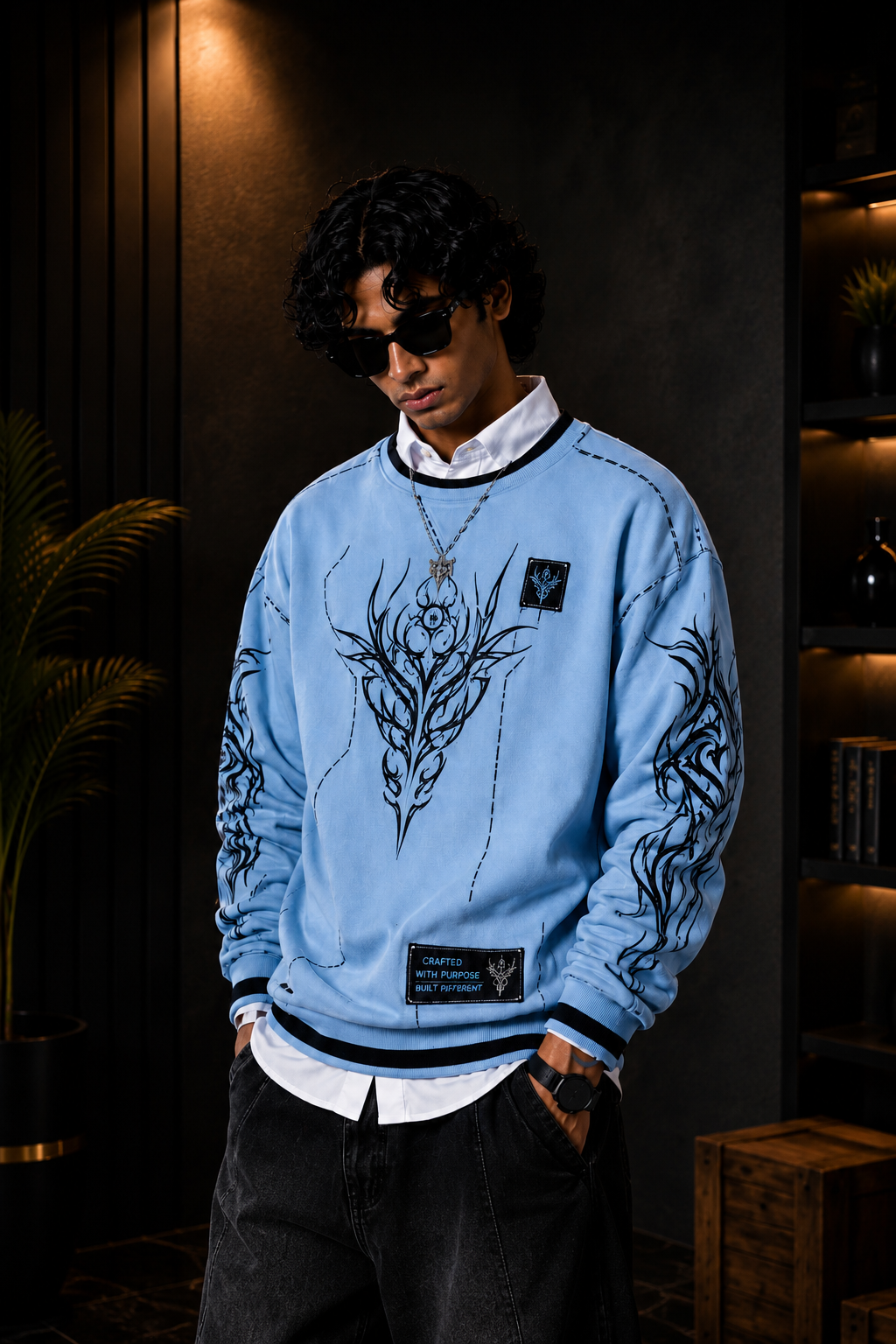 💙 Sky Blue Graphic Print Premium Sweatshirt