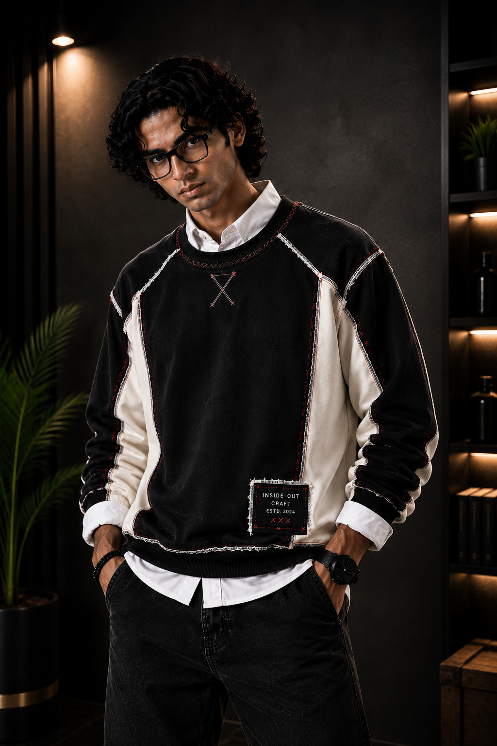 🖤 Black & Cream Contrast Patchwork Premium Sweatshirt