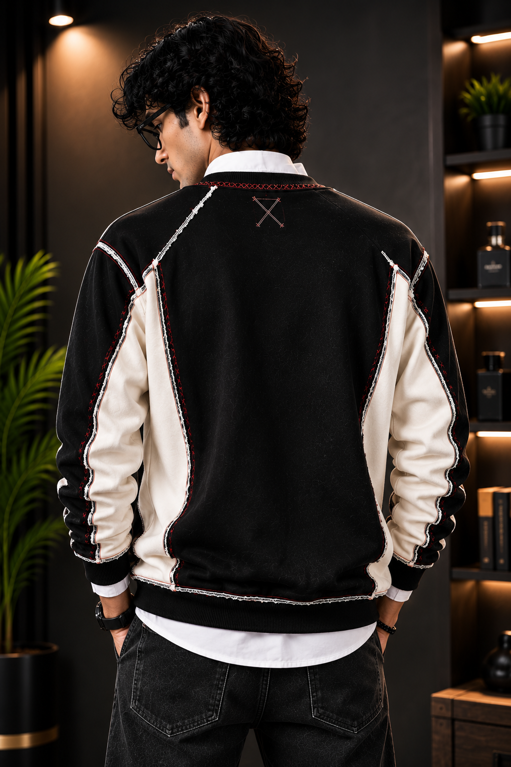 🖤 Black & Cream Contrast Patchwork Premium Sweatshirt