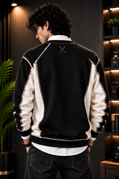🖤 Black & Cream Contrast Patchwork Premium Sweatshirt
