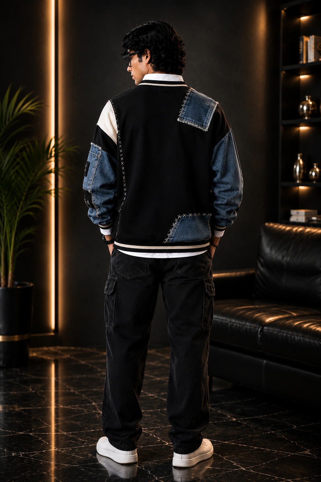 🖤 Black & Denim Blue Patchwork Premium Sweatshirt