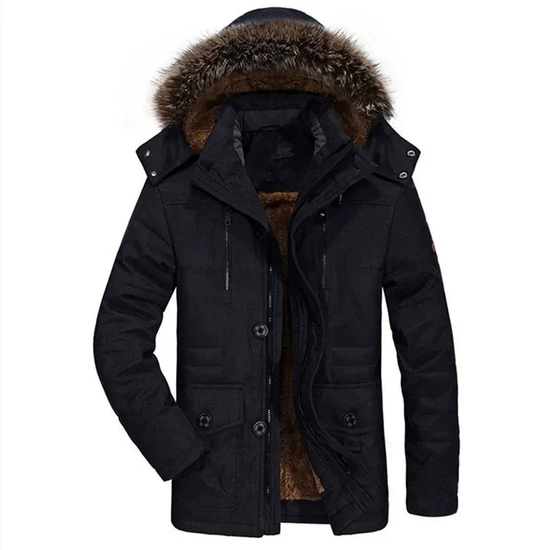 Premium Black Fur-Hooded Winter Jacket