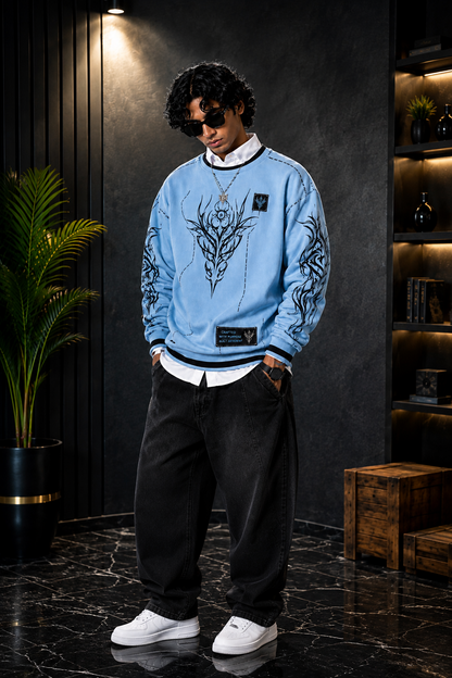 💙 Sky Blue Graphic Print Premium Sweatshirt