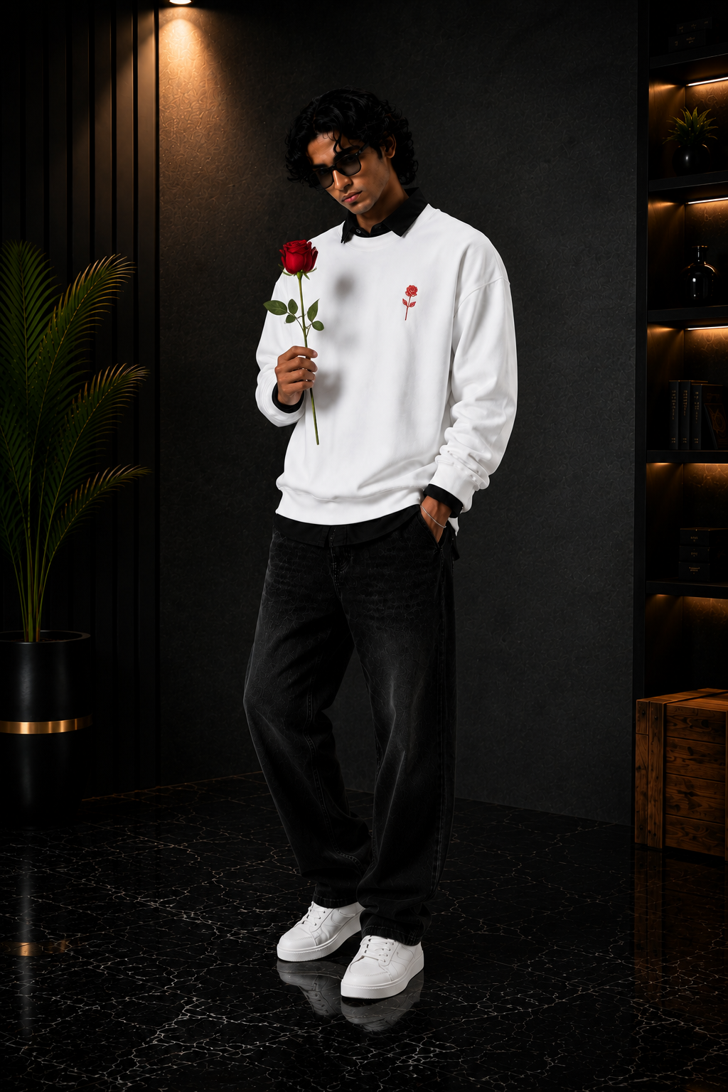 🤍 White Rose Embroidery Premium Sweatshirt