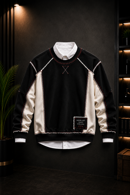 🖤 Black & Cream Contrast Patchwork Premium Sweatshirt