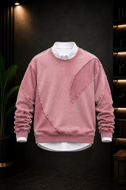🌸 Pink Patchwork Stitch Detail Premium Sweatshirt