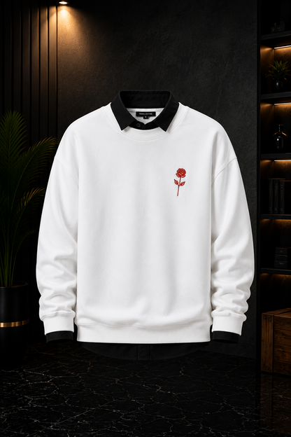 🤍 White Rose Embroidery Premium Sweatshirt
