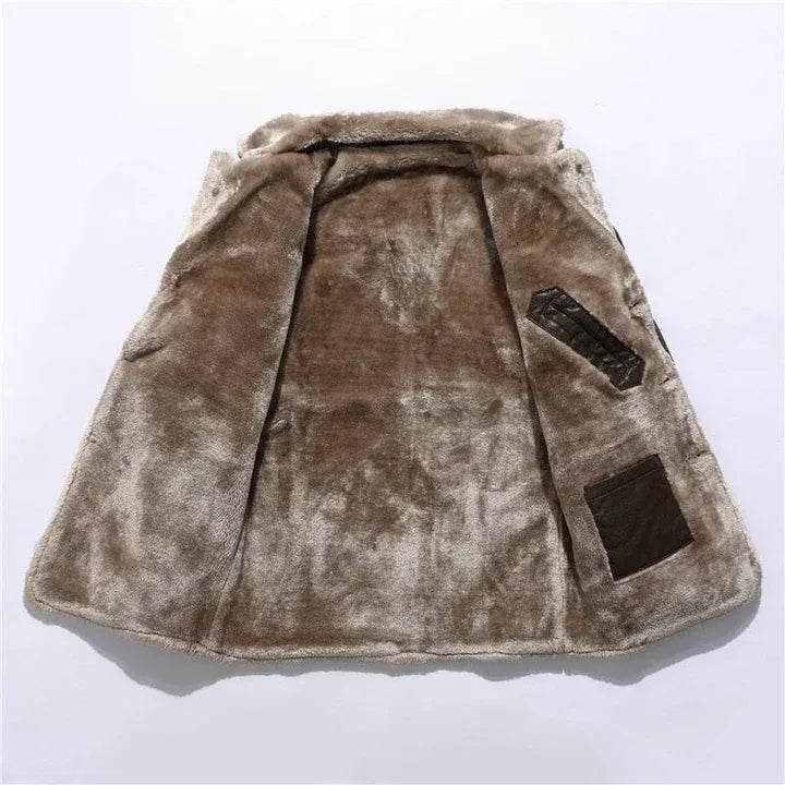 Premium Black Shearling-Lined Leather-Style Coat