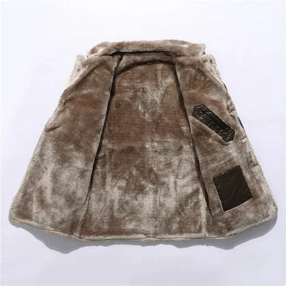 Premium Black Shearling-Lined Leather-Style Coat