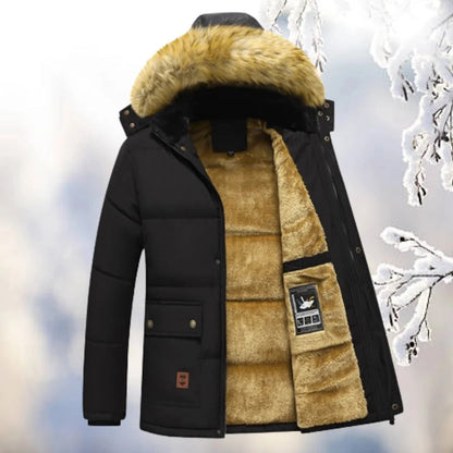 Premium Navy Blue Fur-Hooded Winter Jacket
