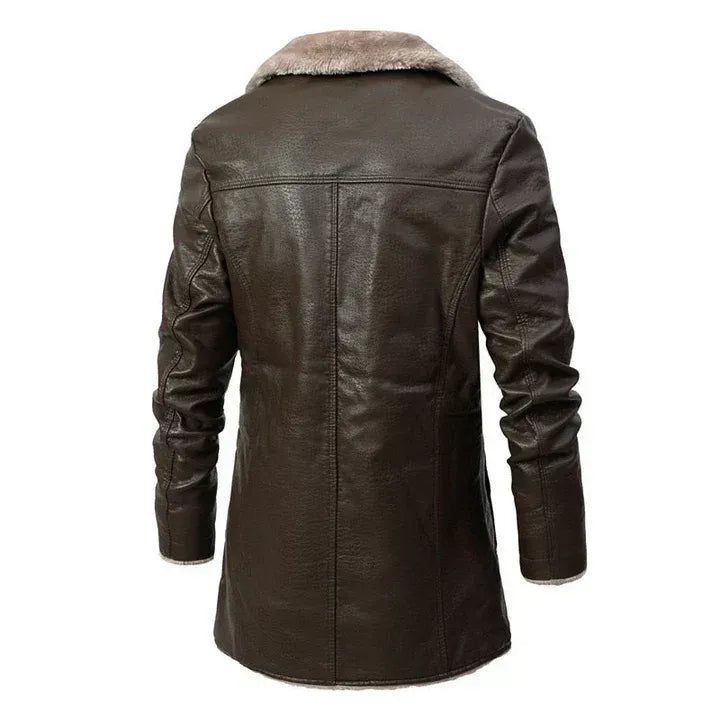Premium Black Shearling-Lined Leather-Style Coat