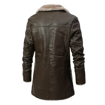 Premium Black Shearling-Lined Leather-Style Coat